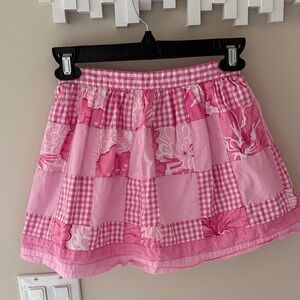 Lilly Pulitzer Patchwork Floral Gingham Skirt Girls 7 Pink